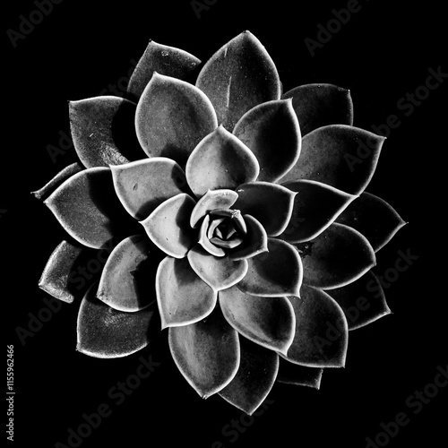 Elegant black and white rosette-shaped succulent