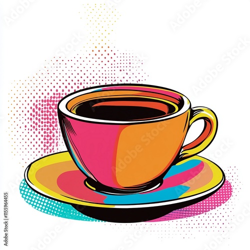 cup of coffee pop art coffee mug tea saucer retro style photo