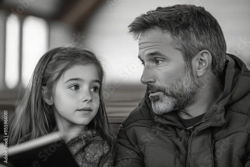 Portrait of a girl and an older man in casual setting, showcasing bond and co...