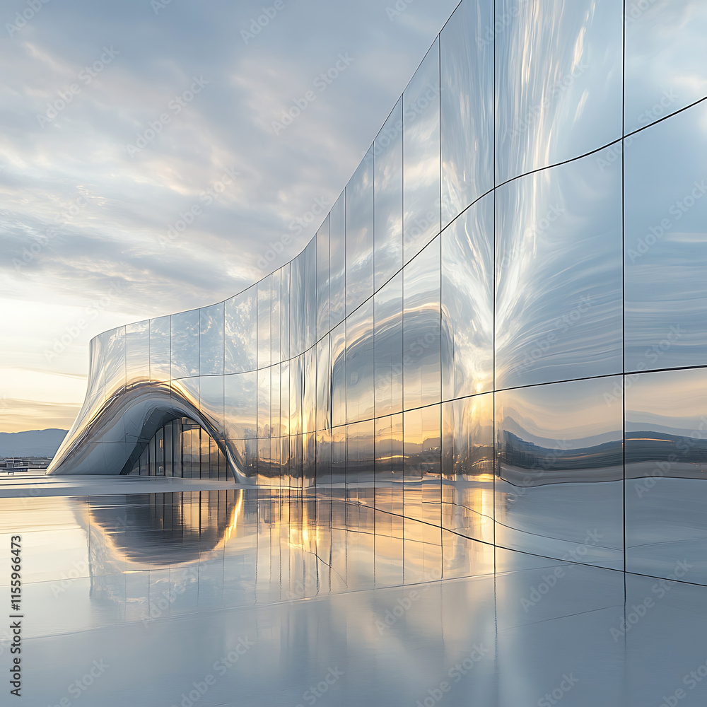 modern architectural structure with reflective metallic surface ...