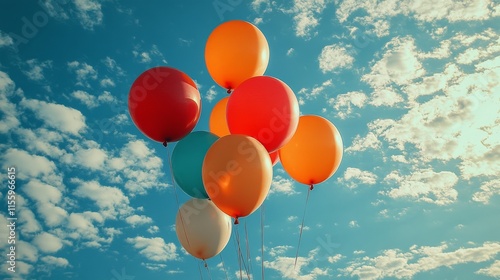 Colorful balloons floating in a clear blue sky during a festive celebration