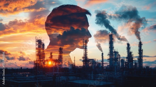 Environmental impact of industry urban landscape digital art sunset ambient profile silhouette human connection photo