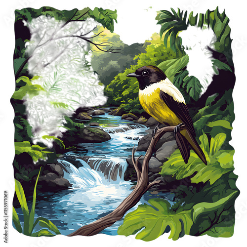 Amazon Birds, Bare Throated in the Forest, Art, Image, with Transparent Background PNG, for Stickers, T-Shirt Print, Cap, Mug, Flip Flops, Mousepad, Transparent PNG photo