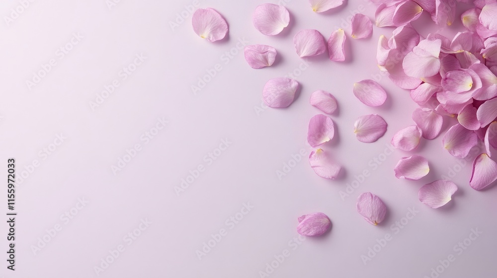 Soft pink rose petals scattered on a pastel background Soft pink rose petals scattered on a pastel background