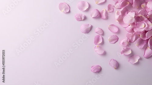 Soft pink rose petals scattered on a pastel background