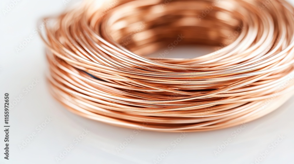 Shiny copper wire coiled neatly, showcasing its smooth texture a Shiny copper wire coiled neatly, showcasing its smooth texture a