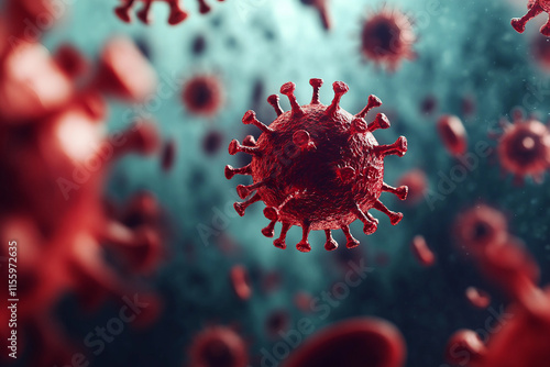 Virus bacteria cells hiv microbiology science illustration 3d rendering generative ai