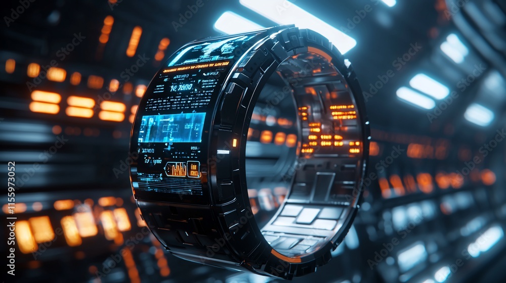 Futuristic smartwatch with holographic display. Futuristic smartwatch with holographic display.