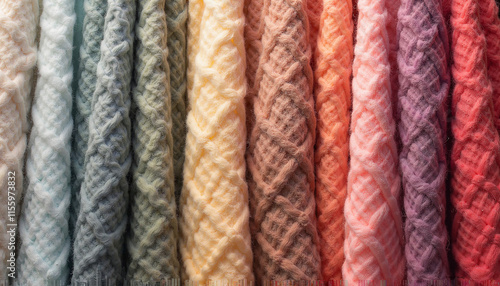 Handcrafted Gradient Yarn Pattern from Beige to Coral in Vertical Layout