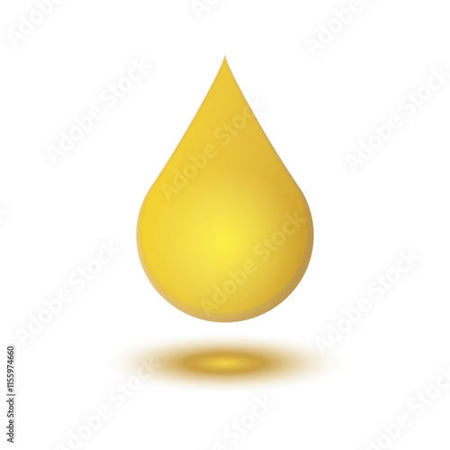 Realistic drop of golden oil, honey or serum. Falling drop with glossy reflection.