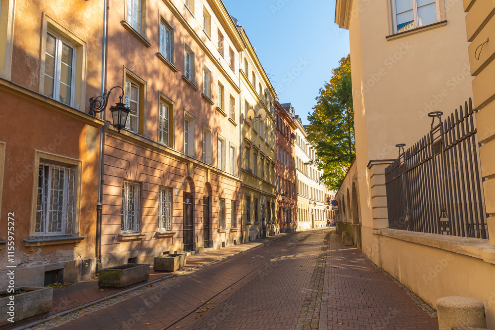 Fototapeta premium Kozia street. Narrow street in the city center. Old Town. Warsaw, Poland.