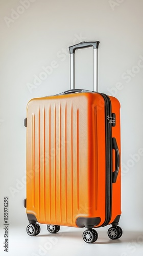 Bright orange travel suitcase with wheels and extendable handle for convenien...
