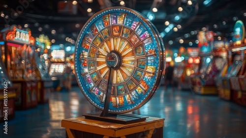 Vibrant fairground at dusk with colorful lights and spinning rides