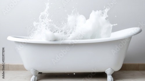 Overflowing bathtub chaos with splashing water for spring concepts and home decor inspiration photo