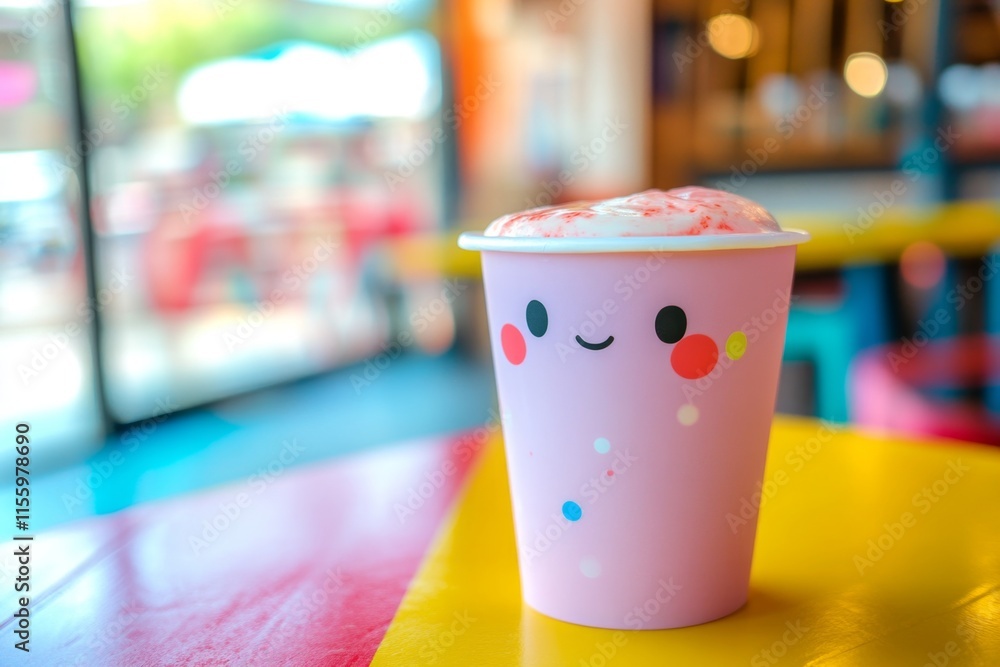 Cute Pink Drink Cup with Happy Face Design Cute Pink Drink Cup with Happy Face Design