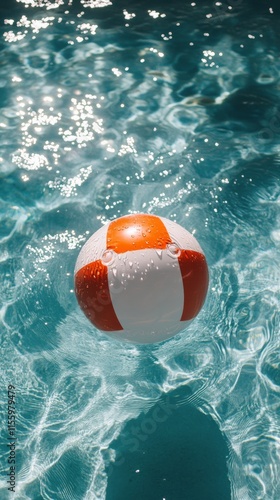 Colorful beach ball floating in clear water on a sunny day during summer fun