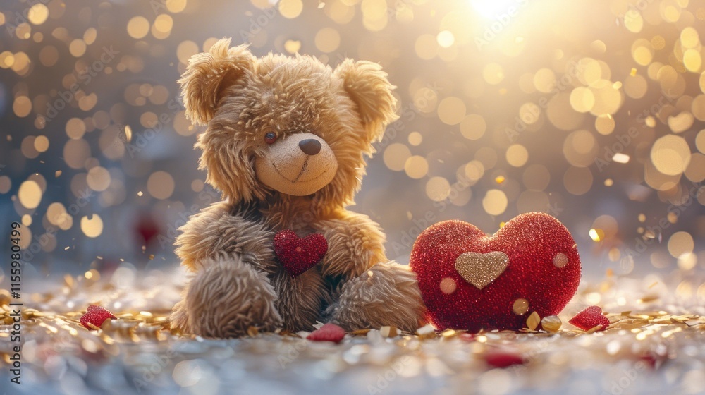Fototapeta premium Adorable Teddy Bear with Heart, Valentine's Day