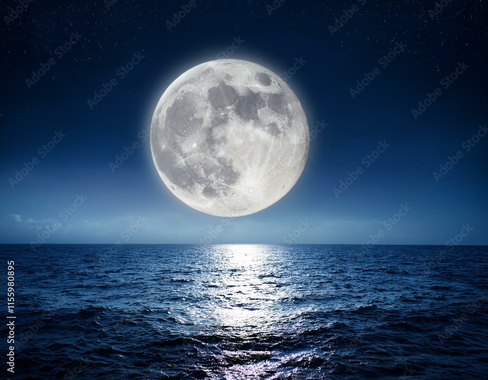 Full moon at night over the sea Full moon at night over the sea