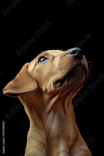 Wallpaper Mural Brown puppy looking upwards with curiosity against a black background Torontodigital.ca