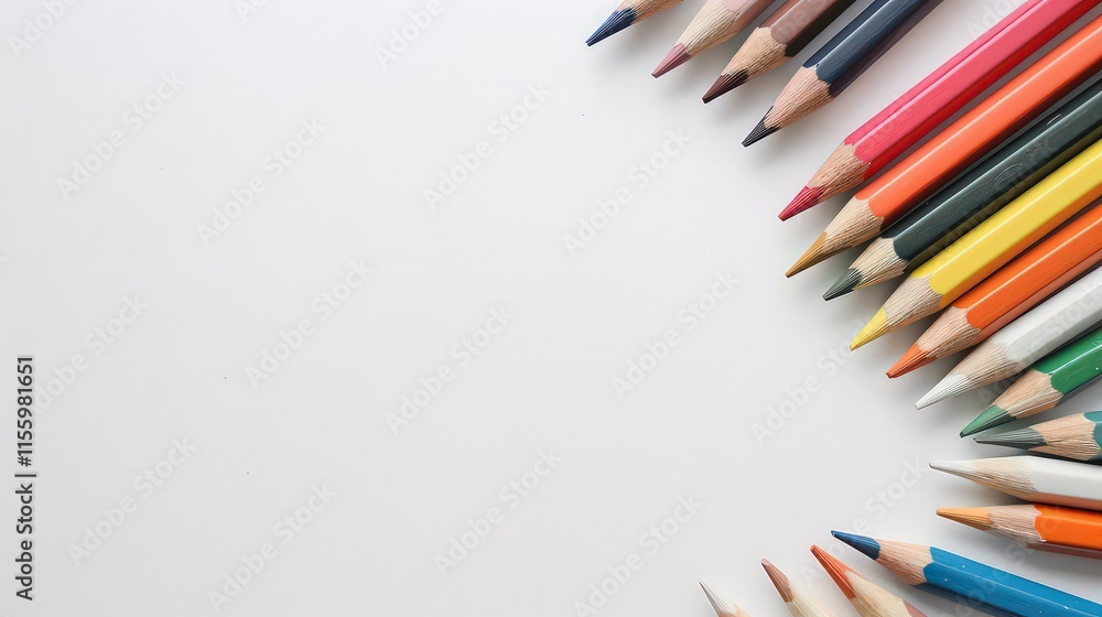 Bright colors of pencils attract attention against a plain background. Bright colors of pencils attract attention against a plain background.