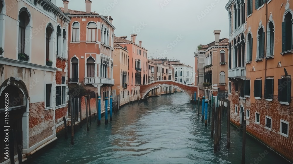 Venetian Canal Scene With Old Buildings and Bridge Venetian Canal Scene With Old Buildings and Bridge