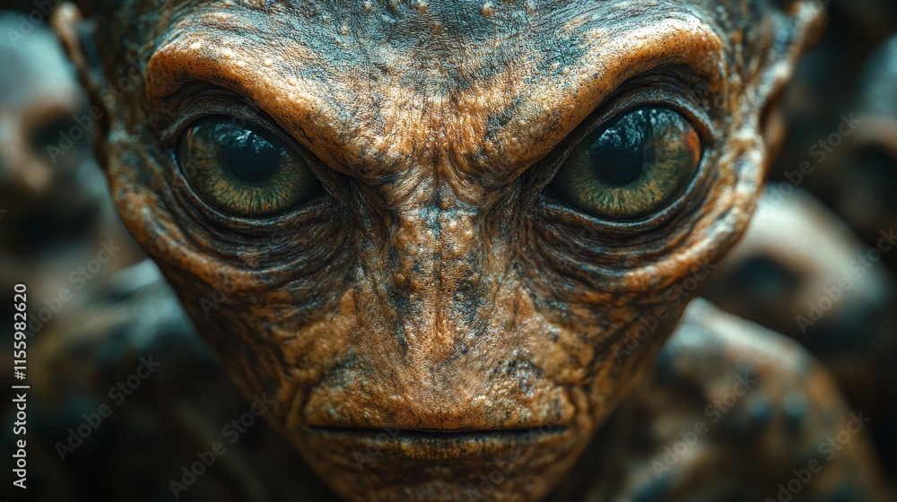 A creepy alien with big eyes and a frowning face A creepy alien with big eyes and a frowning face