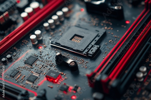 High-tech computer motherboard featuring advanced components with intricate d...