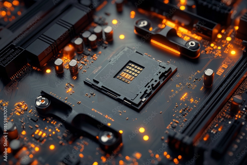 Fototapeta premium High-tech computer motherboard featuring advanced components with intricate design of circuitry