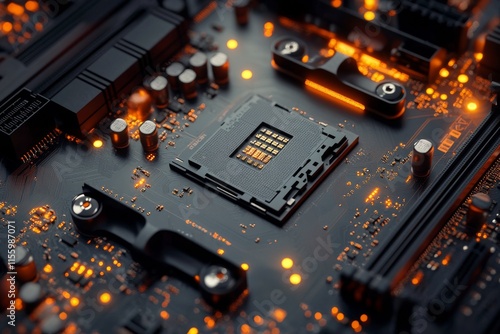 High-tech computer motherboard featuring advanced components with intricate d...