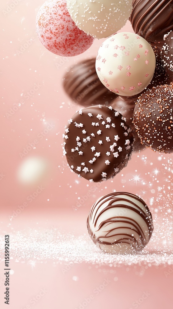 A bunch of chocolates that are flying in the air A bunch of chocolates that are flying in the air