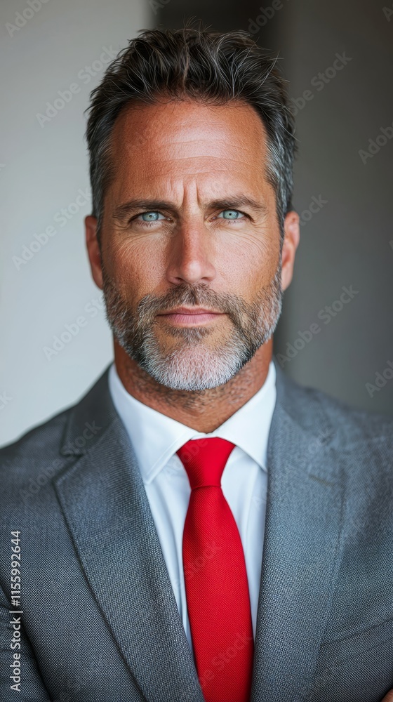 A man in a gray suit and red tie A man in a gray suit and red tie
