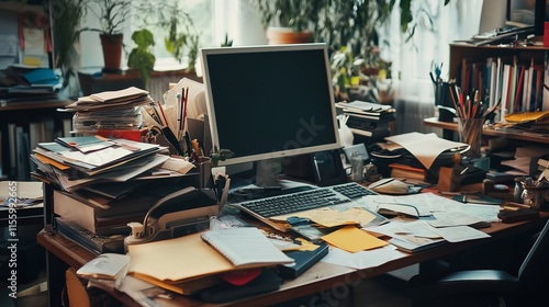 Wallpaper Mural Messy and cluttered office desk with copy space  Torontodigital.ca