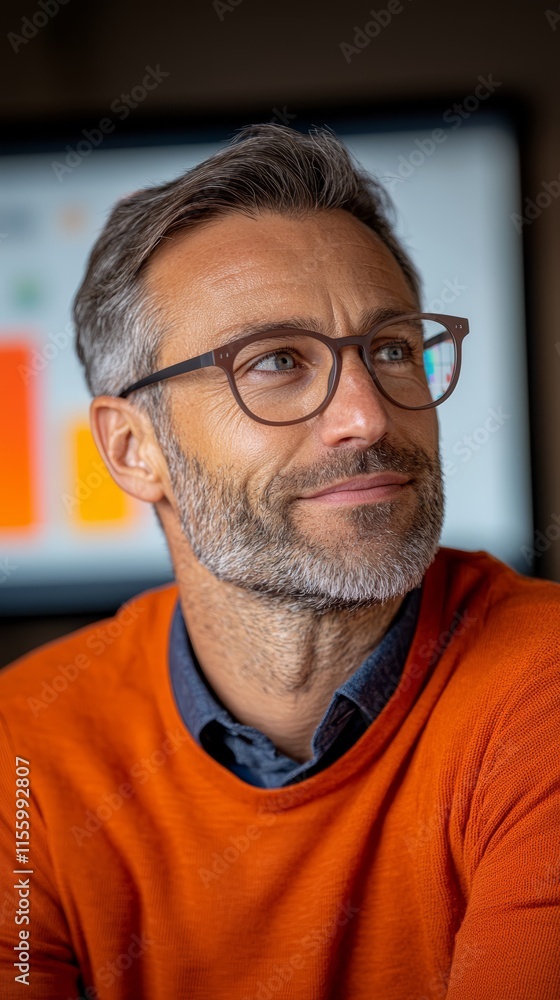 A man wearing glasses sitting in front of a computer screen A man wearing glasses sitting in front of a computer screen