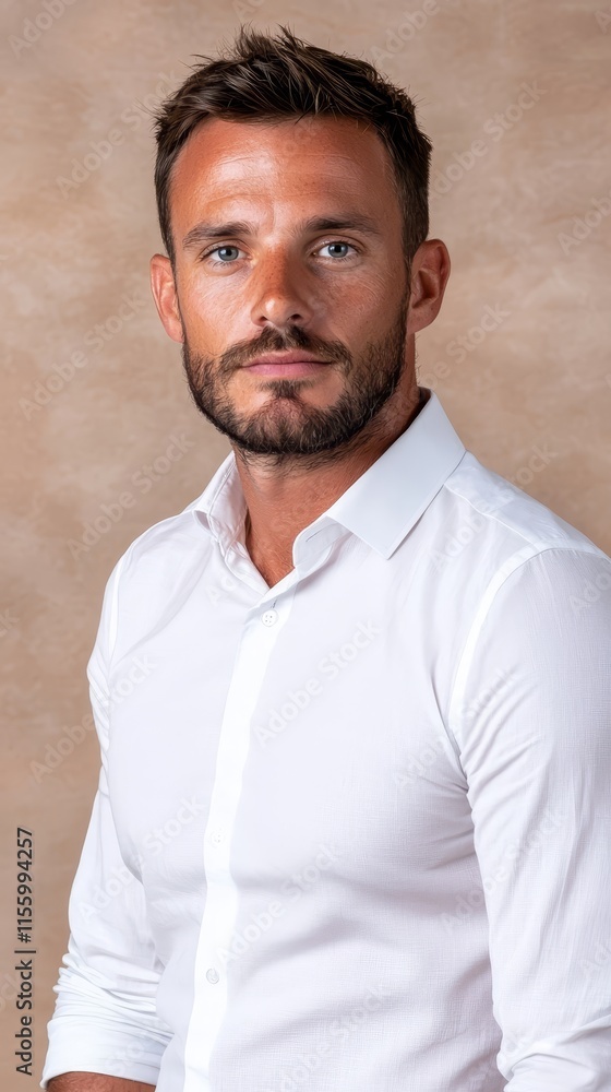 Fototapeta premium A man in a white shirt is posing for a picture