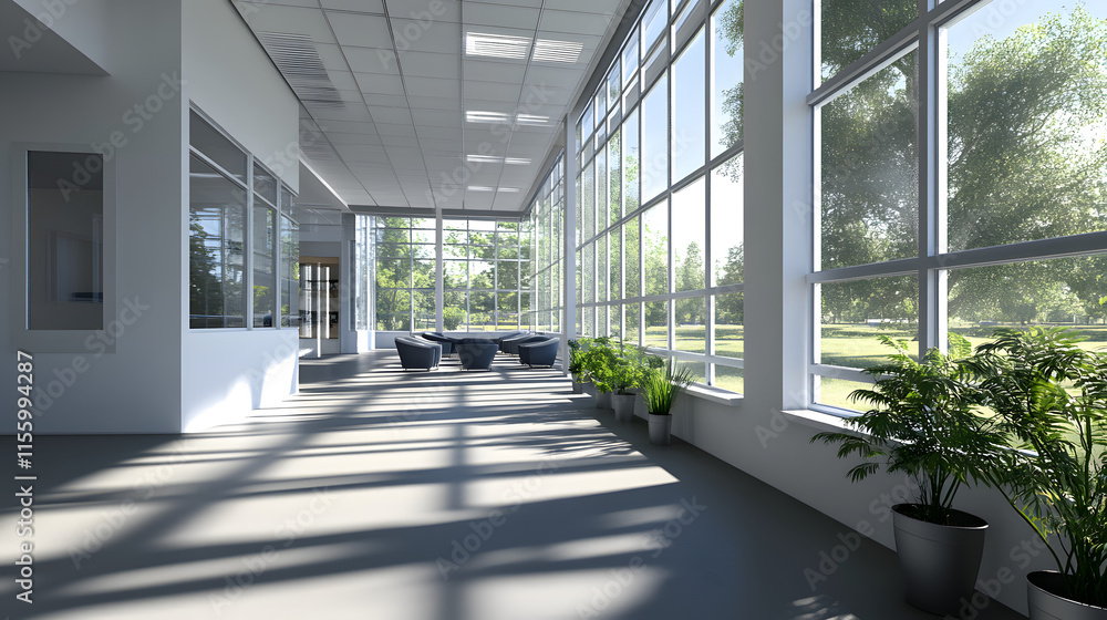 Bright Modern Office Interior: White Wall and Natural Light from Large Windows Bright Modern Office Interior: White Wall and Natural Light from Large Windows
