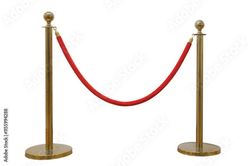 Golden barrier with red rope seamless line on a white background. Isolated