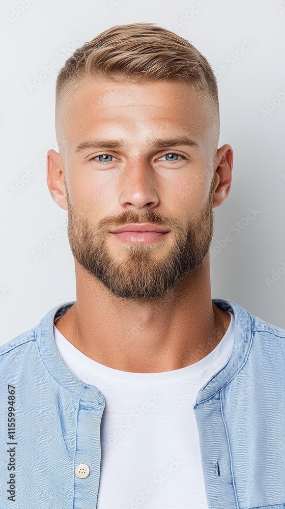 A man with a beard wearing a blue shirt A man with a beard wearing a blue shirt