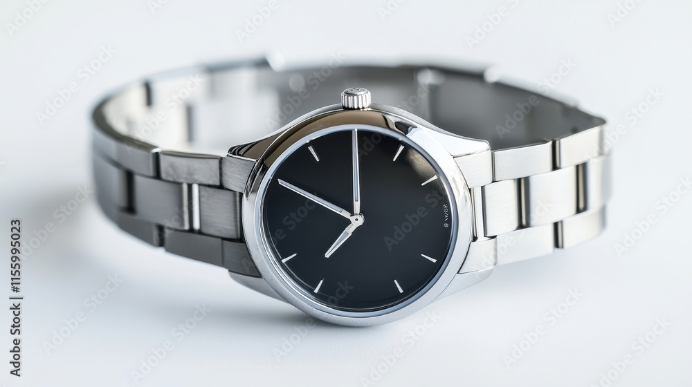 A stylish wristband watch with a modern design on a white isolated background