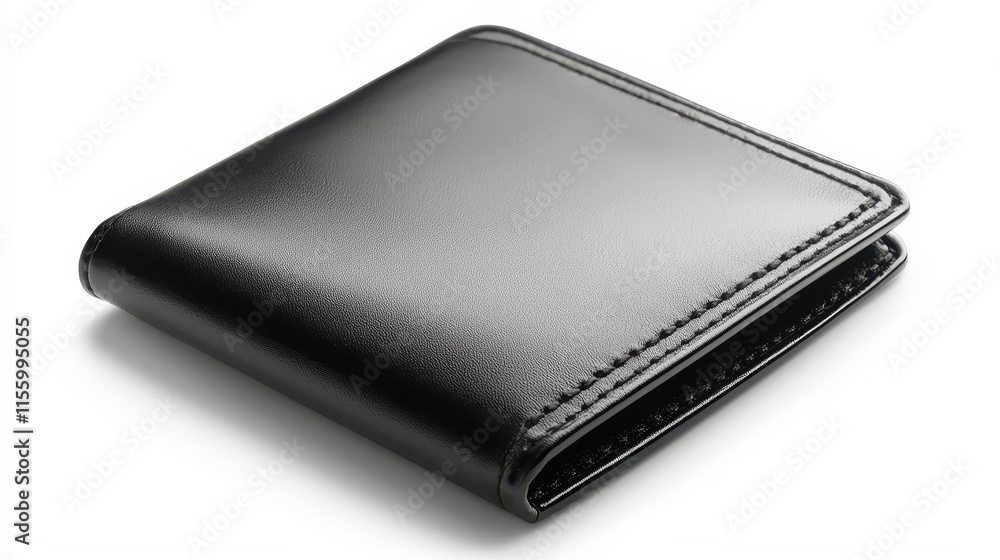 A leather wallet with a sleek design on a white isolated background A leather wallet with a sleek design on a white isolated background