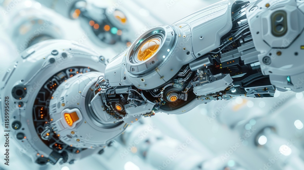 Fototapeta premium Futuristic Robotic Arm: Close-up of Advanced Technology
