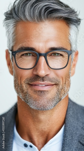 A man with grey hair and glasses smiling at the camera