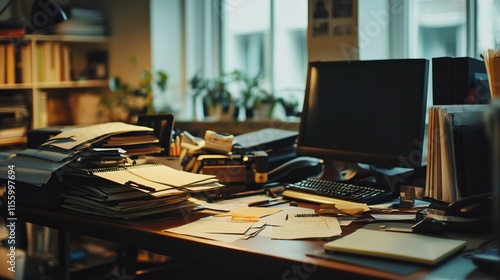 Wallpaper Mural Messy and cluttered office desk with copy space  Torontodigital.ca