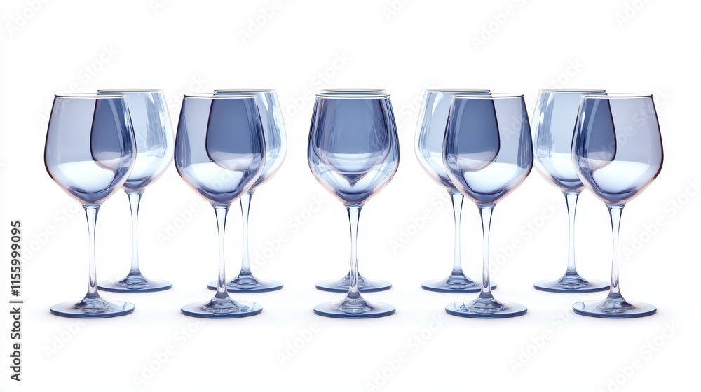 A set of beautifully designed wine glasses on a white isolated background A set of beautifully designed wine glasses on a white isolated background