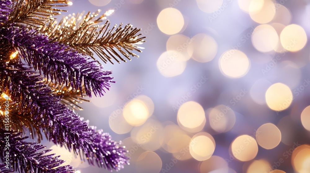 Obraz premium A close up of a purple and gold Christmas tree