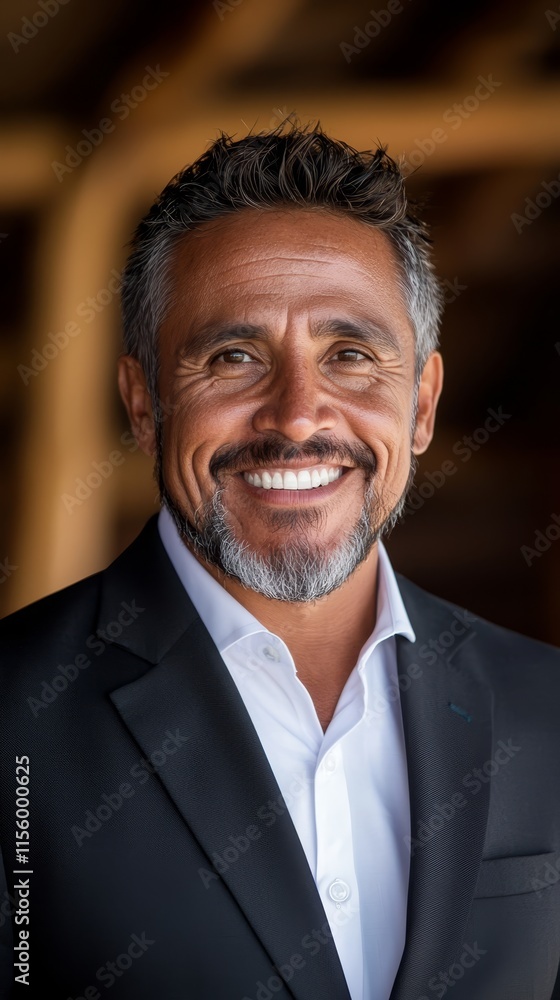 A man in a black suit smiling at the camera A man in a black suit smiling at the camera