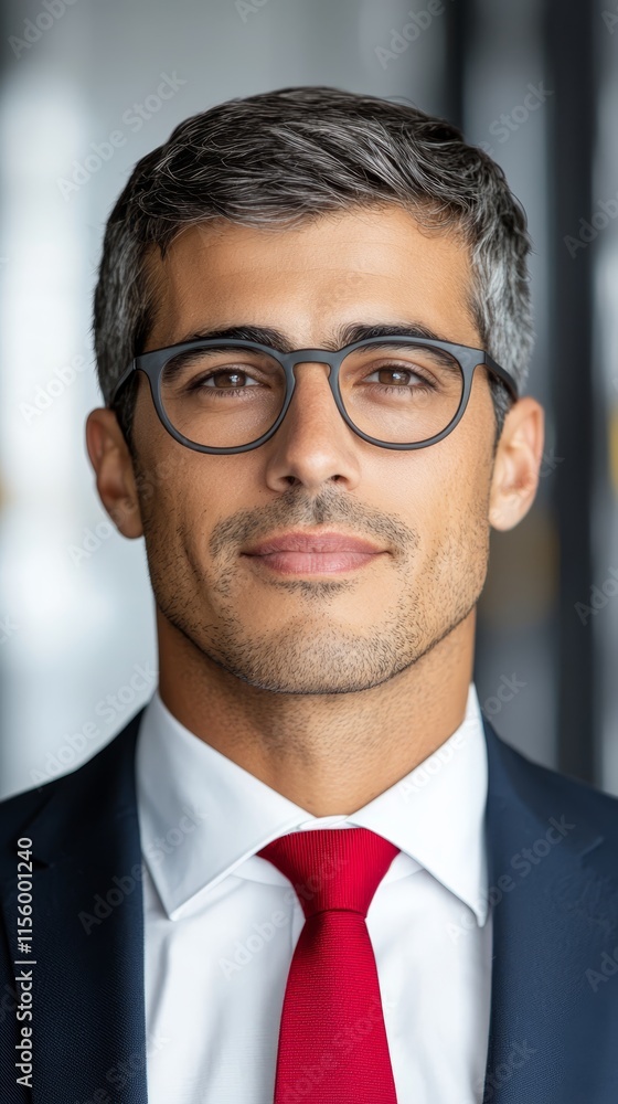 A man in a suit and red tie wearing glasses A man in a suit and red tie wearing glasses