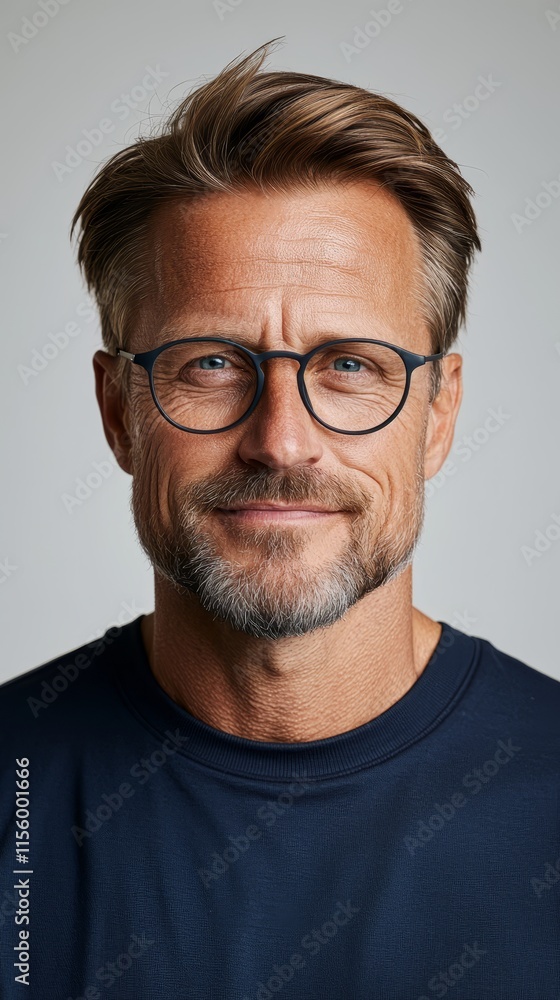 A man with glasses and a beard smiles at the camera A man with glasses and a beard smiles at the camera