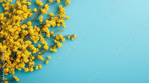 A bunch of yellow flowers on a blue background