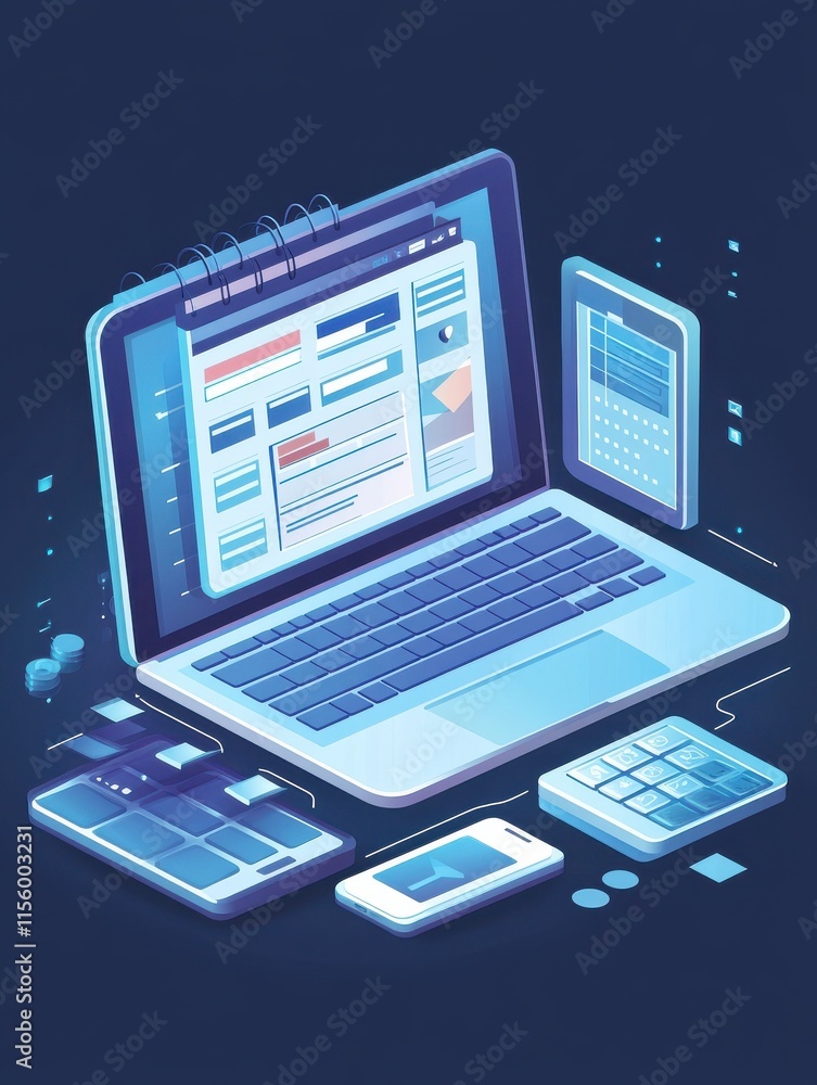 Data synchronization. Planner, calendar and to-do list. Schedule, time management business application. Digital organizer, information transferred from phone to laptop vector illustration Data synchronization. Planner, calendar and to-do list. Schedule, time management business application. Digital organizer, information transferred from phone to laptop vector illustration