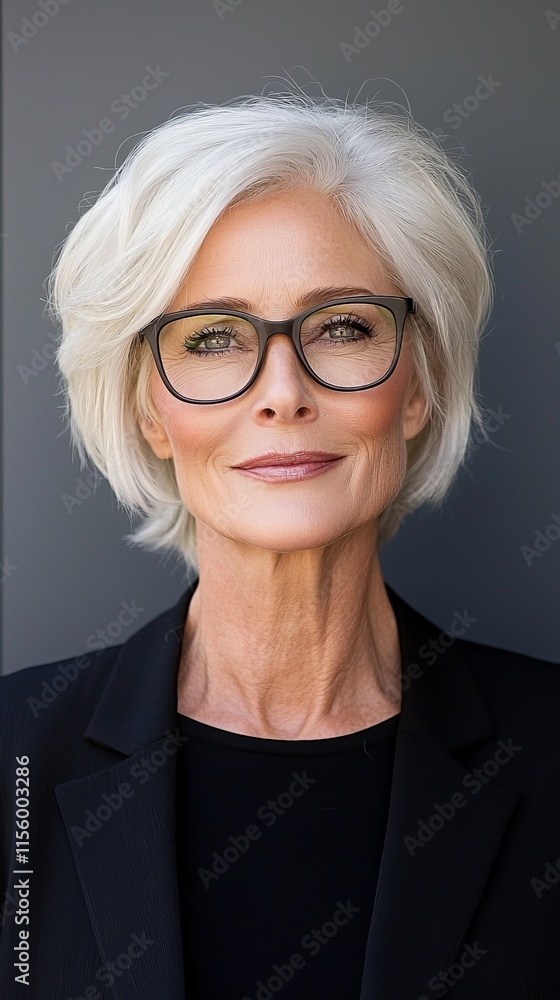 A woman wearing glasses and a black blazer A woman wearing glasses and a black blazer
